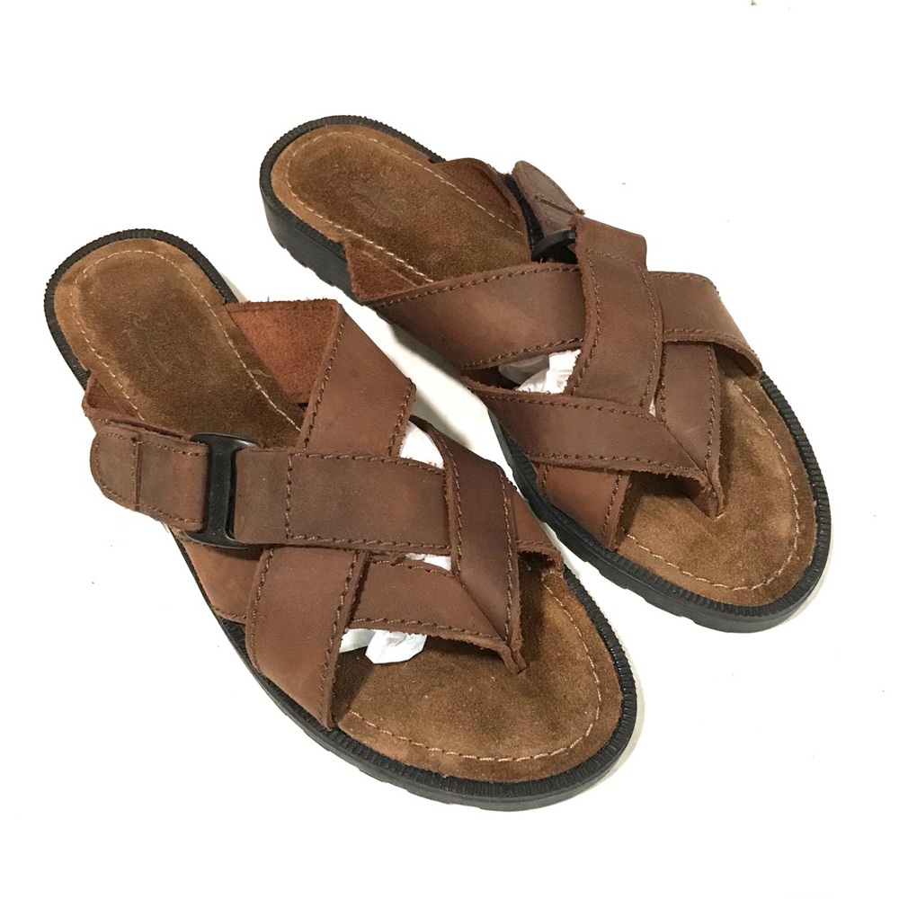 G.H. Bass & Co Women's 9M Leather Strap Slip On Hook & Loop Adjust Thong Sandals